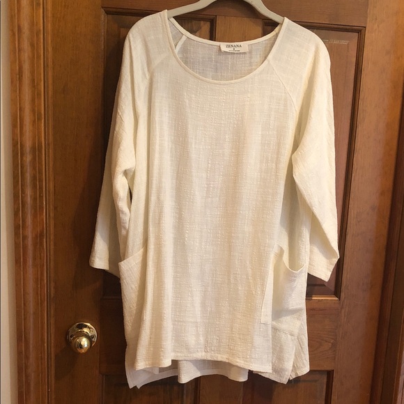 Zenana Outfitters Tops - Zenana Outfitters Cream Textured 3/4 Sleeve Tunic with Pockets